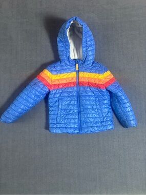 Cat & Jack Blue Puffer Jacket with Yellow and Red Stripes